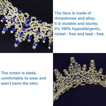COCIDE Blue Crowns fpr Women Tiaras for Women Royal Blue Crown Hair Accessories Princess Halloween Cosplay Birthday Pageant Bride Headpieces Wedding Bridal