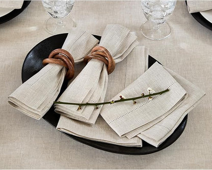 Solino Home Light Natural Linen Napkins Set of 6-100% Pure Linen Hemstitch Dinner Napkins 20 x 20 Inch for Fall, Autumn, Christmas, Holiday, New Year - Classic Hemstitch
