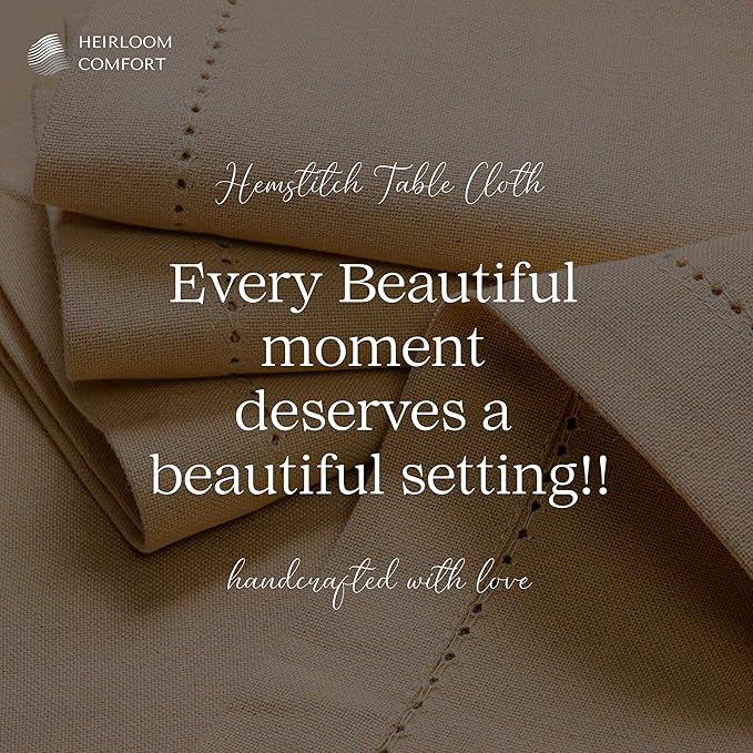 Beige Tablecloth, 100% Cotton Table Cover 60x86 Inch, Fits 6-8 Seats, Soft, Durable, Washable, Wrinkle Resistant, Rectangle Table Cloth for Dining, Home Decor, Dinner, Everyday Use