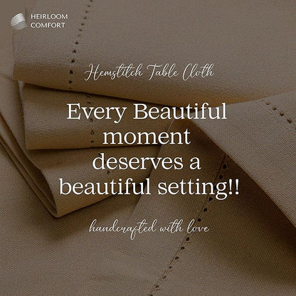 Beige Tablecloth, 100% Cotton Table Cover 60x102 Inch, Fits 8-10 Seats, Soft, Durable, Washable, Wrinkle Resistant, Rectangle Table Cloth for Dining, Home Decor, Dinner, Everyday Use