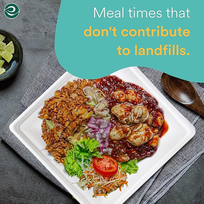ECO SOUL Compostable Paper Plates 8 Inch (100 Count) Heavy Duty Disposable Plates For Thanksgiving dinner & Parties| Eco-Friendly Sugarcane Bagasse Plates.