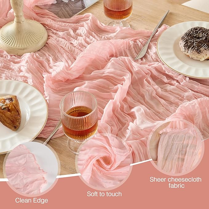 6 Pack Cheesecloth Table Runner 120 Inch Boho Rustic Gauze 10 FT Dusty Pink Cheese Cloths Table Runners Decorations for Spring Summer Birthday Party Baby Shower Wedding Holiday Home Decor