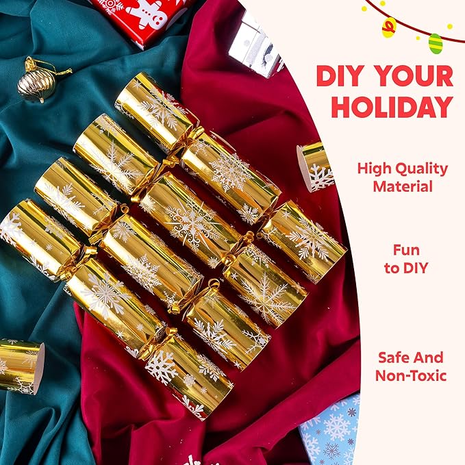 JOYIN 12 Pack Christmas Party Favor Non-Snap Gold Snowflake Design Party Table Favors with Holiday Party Favor Supplies for Kids and Adults, Christmas Parties, Dinners and Holidays