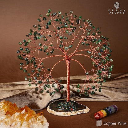 KARMAPLEDGE Crystal Tree Home and Office Decoration, Green Aventurine Healing Stones Handmade Crystal Decor Tree of Life for Positive Energy, Good Luck, Money and Spiritual Gifts for Women