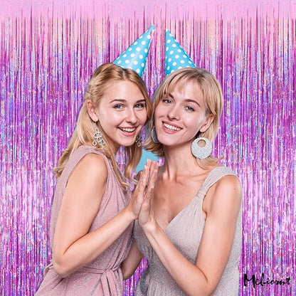 4 Pack Pink Fringe Curtain Backdrop, 3.2Ft x 8.2Ft Sparkle Metallic Tinsel Foil Fringe Streamers Background for Photo Booth Birthday Wedding Baby Shower Party Thanksgiving Christmas Decorations