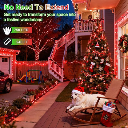 240FT 750LED Christmas Lights,12 Modes Red Outdoor String Lights with Timer & Dimmable, Waterproof Green Wire Christmas String Lights for Indoor Tree Xmas Patio Fence Balcony Garden Party Decor Red