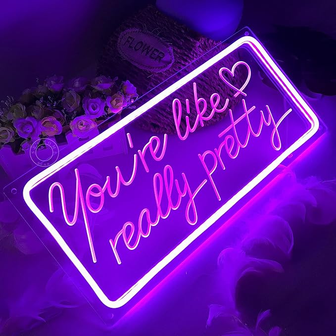 SYLHOME Purple You're Like Really Pretty Led Neon Light Sign USB Gorgeous Girls Bedroom Kids Room Wall Decor Sign Wedding Birthday Party Salon Bar 15.8"X7.5" 5V