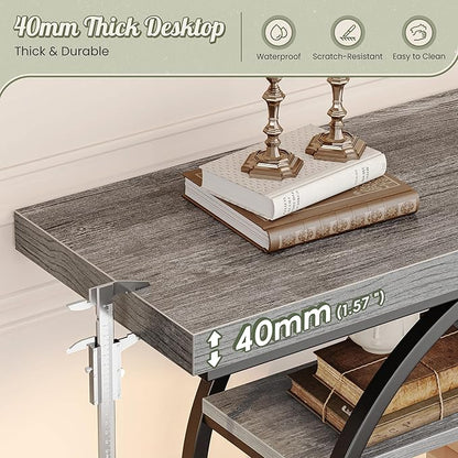 Huuger 41.3 Inch Entryway Table, Modern Console Sofa Table, Accent Table with Shelves, for Entry, Hallway, Entrance, Foyer, O-Shaped Metal Frame, Light Grey