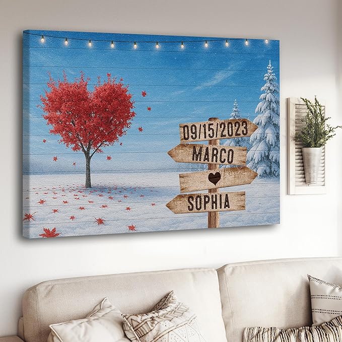 GABITA Personalized Wooden Name Sign Couple Wall Art, Gift for Husband and Wife, Parents, Landscape Picture Frame Gift for Christmas, Boyfriend and Girfriend Valentine Canvas Poster