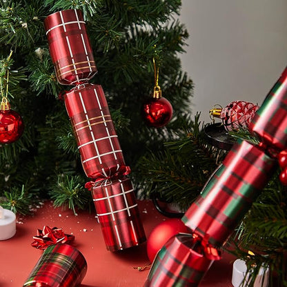 JOYIN 8 Pack Christmas Non-Snap Party Favor, Red Check Plaid Party Table Favor Includes Party Hat, Jokes & Gifts, Xmas Gifts Prizes for Christmas Holiday Dinner Traditions Supplies