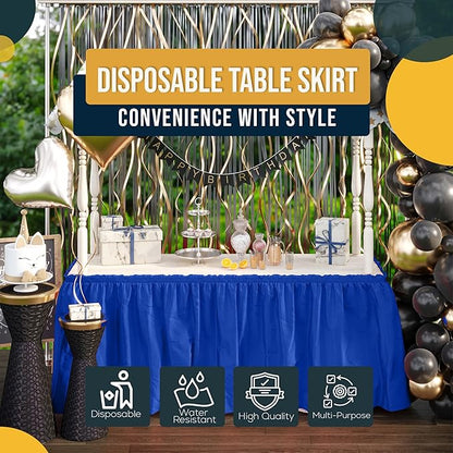 Exquisite Ruffle Table Skirt Dark Blue 2 Pack 14 Ft Long Table Skirts for Rectangle Tables 6ft Plus or Round Tables Skirts with Adhesive Strip for Gender Reveal Decor & Happy Birthday Parties
