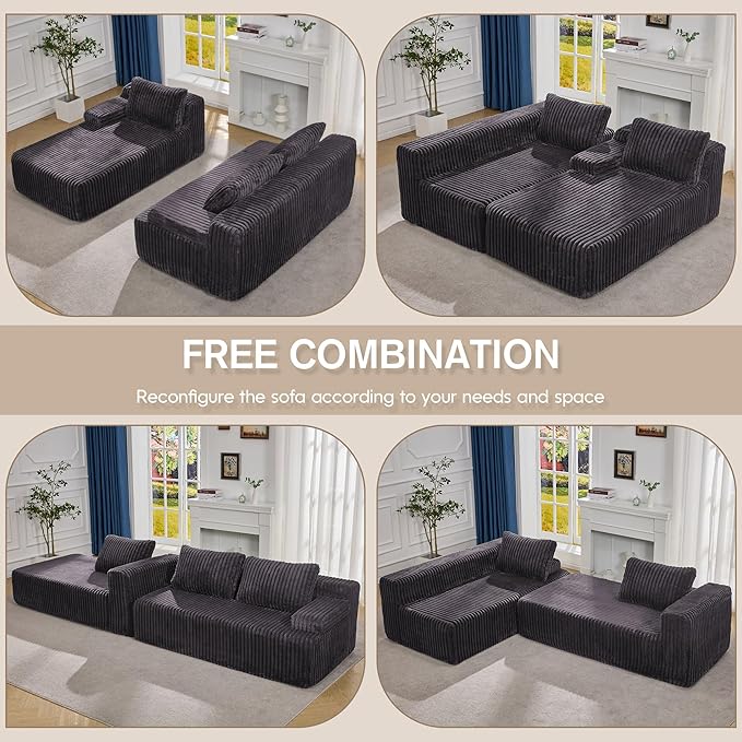 Hobestluk Modular Sectional Sofa Couches L-Shape Couch 3 Seat Modular Sofa Memory Foam Sectional Couches for Living Room, Cloud Couch with Oversized Chaise (108" Left Facing Chaise)