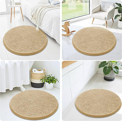 Smiry Luxury Chenille Round 24x24, Extra Soft and Absorbent Shaggy Bathroom Mat Rugs, Machine Washable, Non-Slip Plush Carpet for Tub, Shower, and Bath Room, Beige