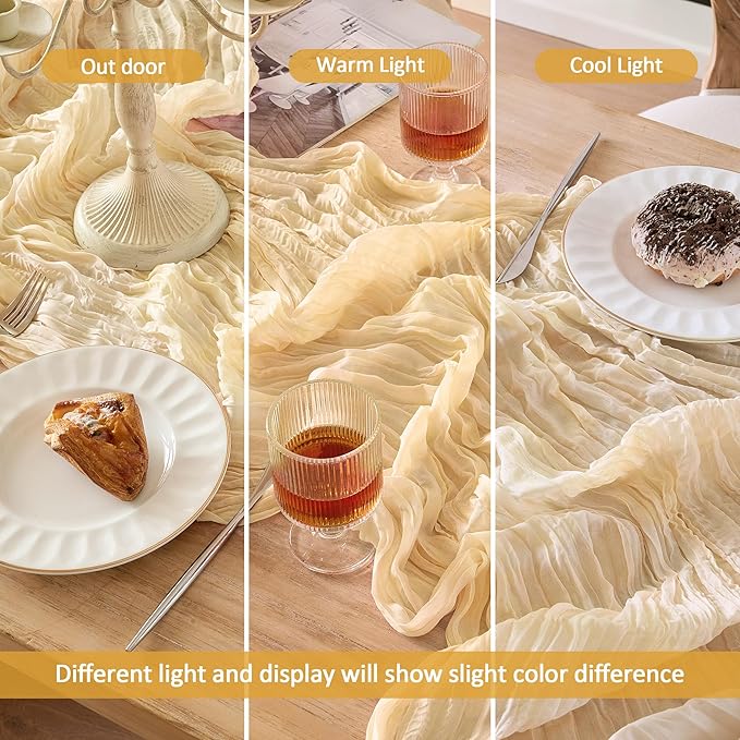 6 Pack Cheesecloth Table Runner 120 Inch Boho Rustic Gauze 10 FT Beige Cheese Cloths Table Runners Decorations for Spring Summer Birthday Party Baby Shower Wedding Holiday Home Decor
