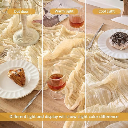 6 Pack Cheesecloth Table Runner 120 Inch Boho Rustic Gauze 10 FT Beige Cheese Cloths Table Runners Decorations for Spring Summer Birthday Party Baby Shower Wedding Holiday Home Decor