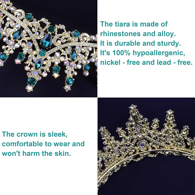 COCIDE Green Tiaras for Women Crown for Women Emerald Quinceanera Dress Headbands for Girls Princess Halloween Cosplay Birthday Pageant Bride Headpieces Hair Accessories