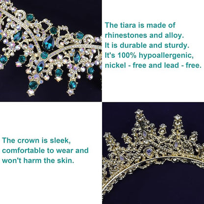 COCIDE Green Tiaras for Women Crown for Women Emerald Quinceanera Dress Headbands for Girls Princess Halloween Cosplay Birthday Pageant Bride Headpieces Hair Accessories
