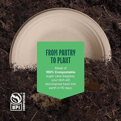 Deep Dish Paper Plates, Heavy Duty Disposable Dinner Plates [125-Pack] 9 Inch Plates - 100% Compostable Eco-Friendly, Biodegradable Sugarcane Bagasse, Natural Brown 9" Paper Plate Disposable