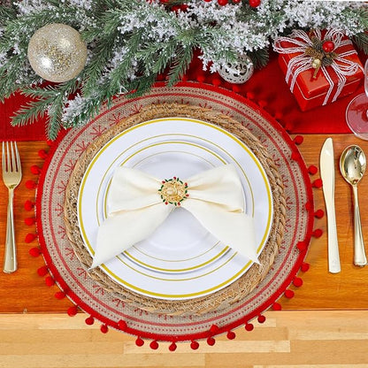 350 Pieces White and Gold Plastic Plates - 50 Guest Thanksgiving Dinnerware Set Include 100 Plates, 50 Plastic Silverware, 50 Napkins and 50 Cups for Thanksgiving