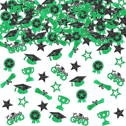 KatchOn, Glitter, Green and Black Graduation Confetti - Pack of 300 | Graduation Cap, Star Confetti for Graduation Table Decorations | Congrats Grad Confetti for Graduation Decorations Class of 2025