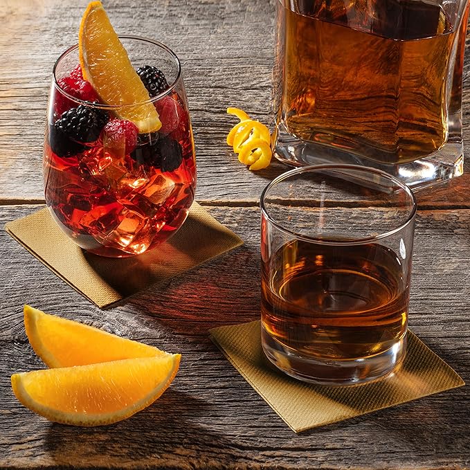 AMERICAN HOMESTEAD Gold Cocktail Napkins - Premium 4.75"x4.75" Disposable Linen-Like Beverage Napkins - Bulk Square Party Bar Serviettes for Weddings, Parties, Events, and Everyday Use - 100 Count