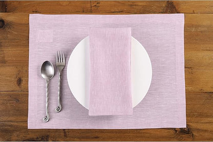 Solino Home Linen Placemats Set of 4 - Bubblegum Pink Placemats 14 x 19 Inch - 100% Pure Linen Table Mats - Athena
