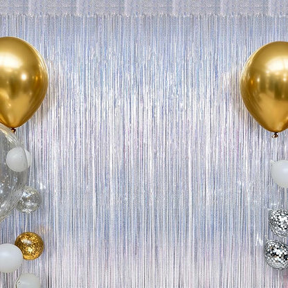 4 Pack Fringe Backdrop, 3.28 FT x 7.05 FT Glitter Silver Tinsel Curtains, Metallic Foil Streamer Disco Fringe Backdrop Party Curtains, Birthday Party Supplies Disco Decorations