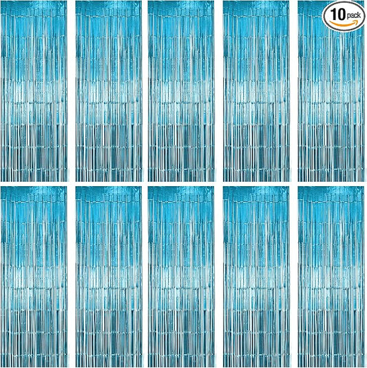 10 Pack Light Blue Fringe Backdrop Curtains, Light Blue Streamers Party Backdrop, Christmas Decorations, New Year Decorations, White Party Decorations Supplies For Birthday, Holidays, Parties & More