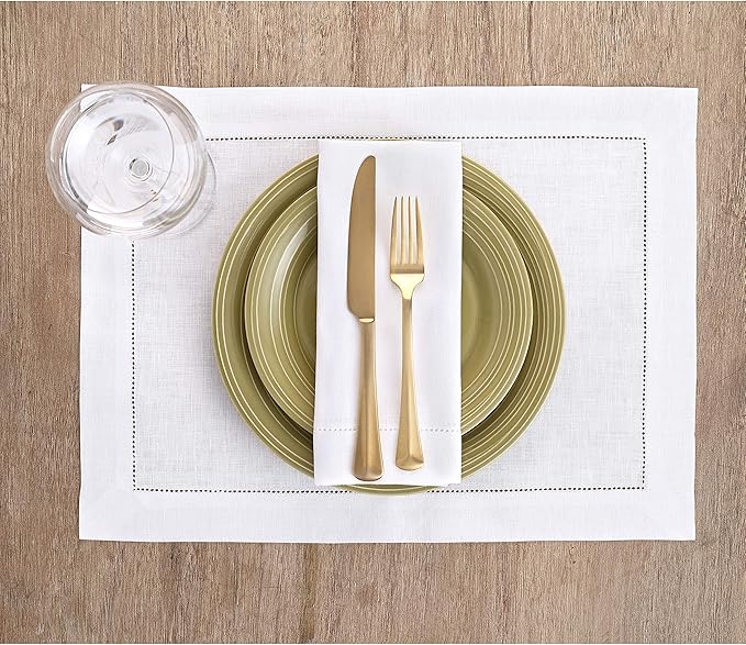 Solino Home White Linen Napkins Set of 4-100% Pure Linen Hemstitch Dinner Napkins 20 x 20 Inch for Fall, Autumn, Winter, Christmas, Holiday, New Year - Classic Hemstitch