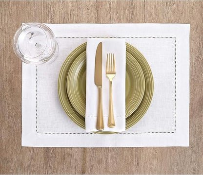 Solino Home White Linen Napkins Set of 4-100% Pure Linen Hemstitch Dinner Napkins 20 x 20 Inch for Fall, Autumn, Winter, Christmas, Holiday, New Year - Classic Hemstitch