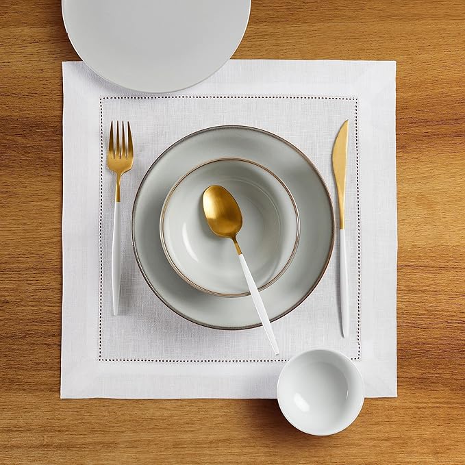 Solino Home Square Placemats Set of 4-100% Pure Linen White Cloth Placemats 14 x 14 Inch - Classic Hemstitch, Machine Washable Place Mats for Fall, Winter, New Year, Christmas, Holiday