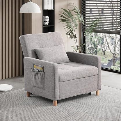 Sleeper Chair,Convertible Sleeper Sofa Chair,Pull Out Sleeper Chair with Adjustable Backrest,Multi-Functiona Lounge Chair for Living Room(Light Grey)