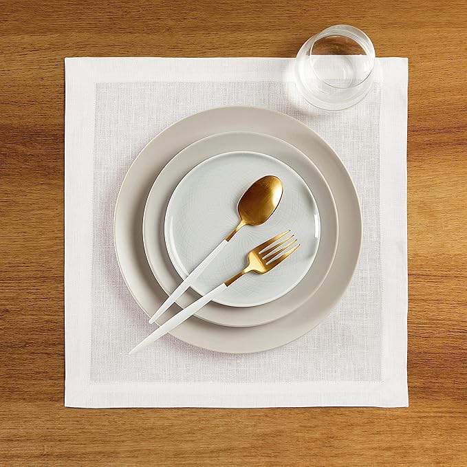 Solino Home White Placemats Set of 4-100% Pure Linen Placemats 14 x 14 Inch for Fall, Autumn, Winter, Christmas, Holiday, New Year - Fete