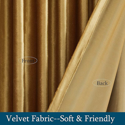 PRIMROSE Golden Velvet Curtains 72 inch Long for Living Room,Set of 2 Panels Blackout Rod Pocket Back Tab Window Treatment Room Darkening Heavy Decorative Curtains Drapes for Bedroom