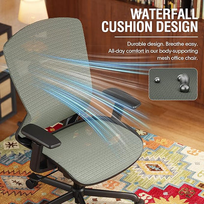 ELABEST Mesh Office Chair,Ergonomic Computer Desk Chair,Sturdy Task Chair- Adjustable Lumbar Support & Armrests,Tilt Function,Comfort Wide Seat,Swivel Home Office Chair