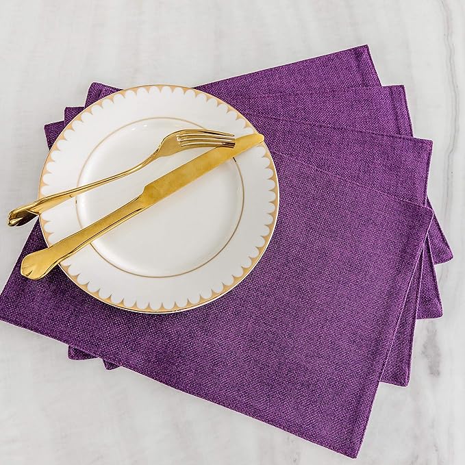 Home Brilliant Placemats Set of 6 Heat Resistant Dining Table Place Mats for Kitchen Table, 13 x 19 inches, Purple