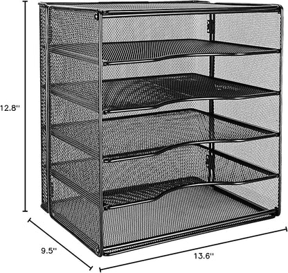 Amazon Basics 5-Tier Mesh Desk Organizer, File Holder, Paper Sorter for Office Supplies, Mail, Documents, 13.6 x 9.5 x 12.8 inches, Black