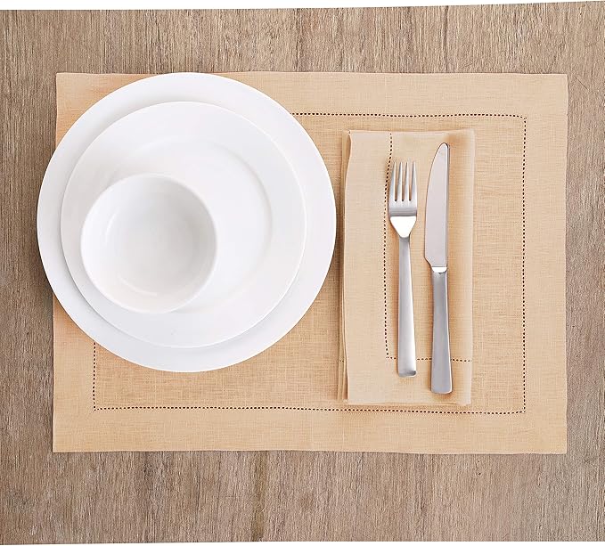 Solino Home Linen Cloth Napkins Set of 6-100% Pure Linen Beige Dinner Napkins 20 x 20 Inch for Fall, Autumn - Classic Hemstitch, Handcrafted and Machine Washable