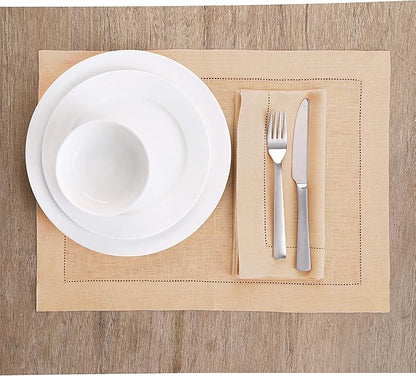 Solino Home Linen Cloth Napkins Set of 6-100% Pure Linen Beige Dinner Napkins 20 x 20 Inch for Fall, Autumn - Classic Hemstitch, Handcrafted and Machine Washable