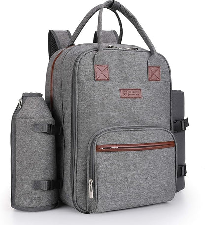 ALLCAMP OUTDOOR GEAR Picnic Backpack for 4 Person W/ Detachable Wine Holder, Insulated Food Compartment and Picnic Cutlery for Family Outdoor Camping and Gift (Grey)