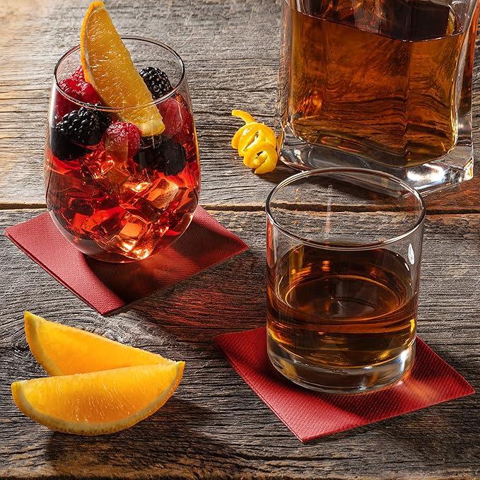 AH AMERICAN HOMESTEAD Paper Cocktail Napkins - Linen-Like Disposable Beverage Bar Napkins 4.75" x 4.75" - Bulk Square Napkins - Ideal for Party or Wedding (Burgundy -100 Count)