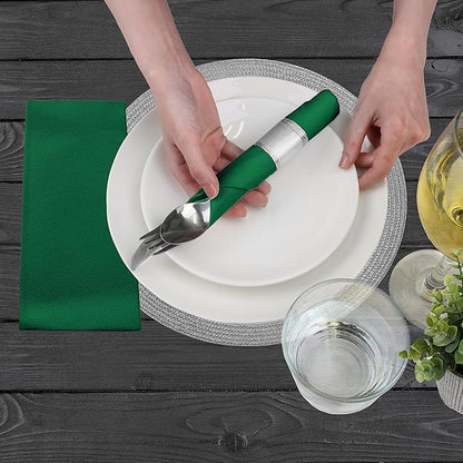 AMERICAN HOMESTEAD Paper Napkins - Green Disposable Linen-Like Dinner Napkins - Restaurant-Quality Table Serviettes for Weddings, Parties, and Events - 15.75" x 15.75" - 50 Count
