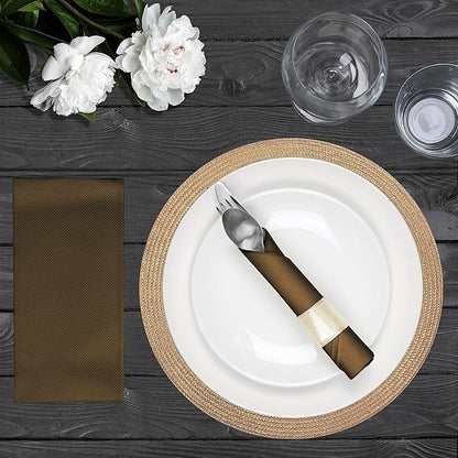 AMERICAN HOMESTEAD Paper Napkins - Brown Disposable Linen-Like Dinner Napkins - Restaurant-Quality Table Serviettes for Weddings, Parties, and Events - 15.75" x 15.75" - 50 Count