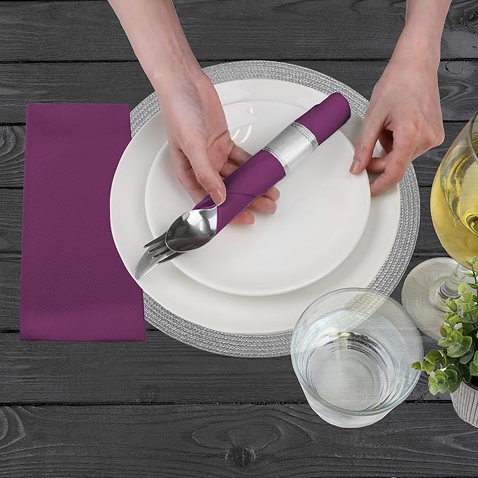 AMERICAN HOMESTEAD Paper Napkins - Purple Disposable Linen-Like Dinner Napkins - Restaurant-Quality Table Serviettes for Weddings, Parties, and Events - 15.75" x 15.75" - 50 Count