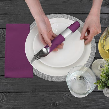 AMERICAN HOMESTEAD Paper Napkins - Purple Disposable Linen-Like Dinner Napkins - Restaurant-Quality Table Serviettes for Weddings, Parties, and Events - 15.75" x 15.75" - 50 Count