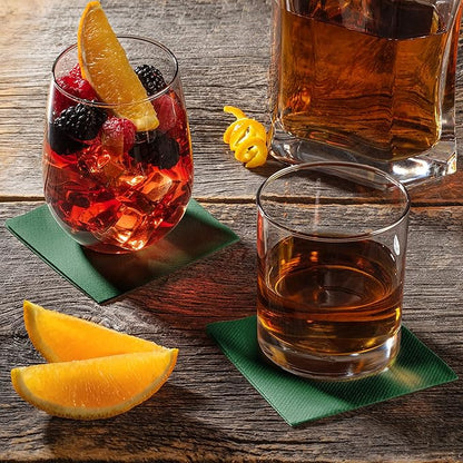 AH AMERICAN HOMESTEAD Paper Cocktail Napkins - Linen-Like Disposable Beverage Bar Napkins 4.75" x 4.75" - Bulk Square Napkins - Ideal for Party or Wedding (Green -100 Count)