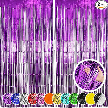 2 Pack Purple Fringe Backdrop Curtains, Purple Streamers Party Backdrop, Party Decorations for Birthday, Holidays, Parties & More
