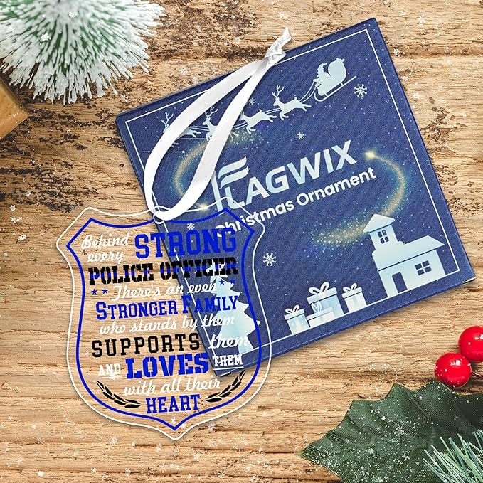 FLAGWIX Christmas Police Gifts for Men Women - Acrylic Christmas Ornaments 2025 for Tree Decorations - Police Ornaments for Tree, Inspirational Cop Gifts for Men Dad Grandpa