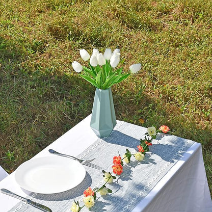 ONLY ART Artificial White Tulips 28 Pcs – 13.5 Inch PU Faux Flowers with Bendable Stems for Home Décor, Wedding Centerpieces, DIY Floral Arrangements, Table Decorations