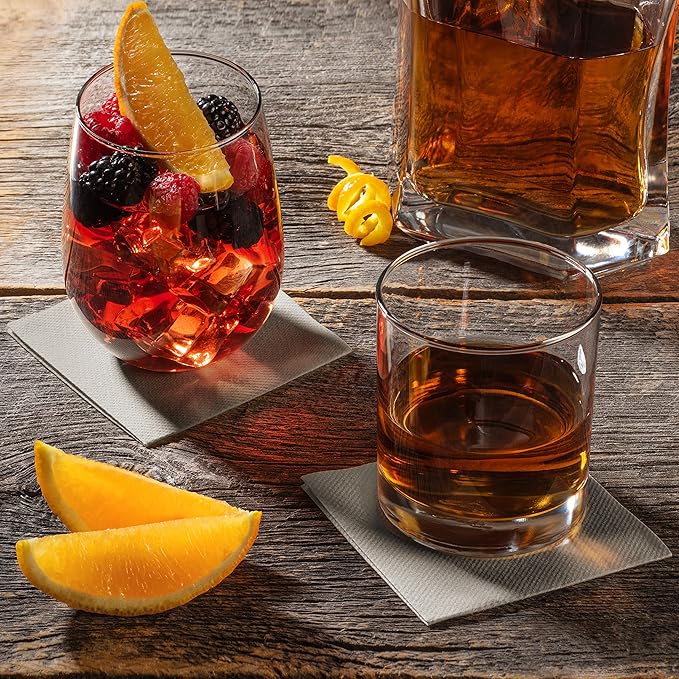 AH AMERICAN HOMESTEAD Paper Cocktail Napkins - Linen-Like Disposable Beverage Bar Napkins 4.75" x 4.75" - Bulk Square Napkins - Ideal for Party or Wedding (Silver -100 Count)